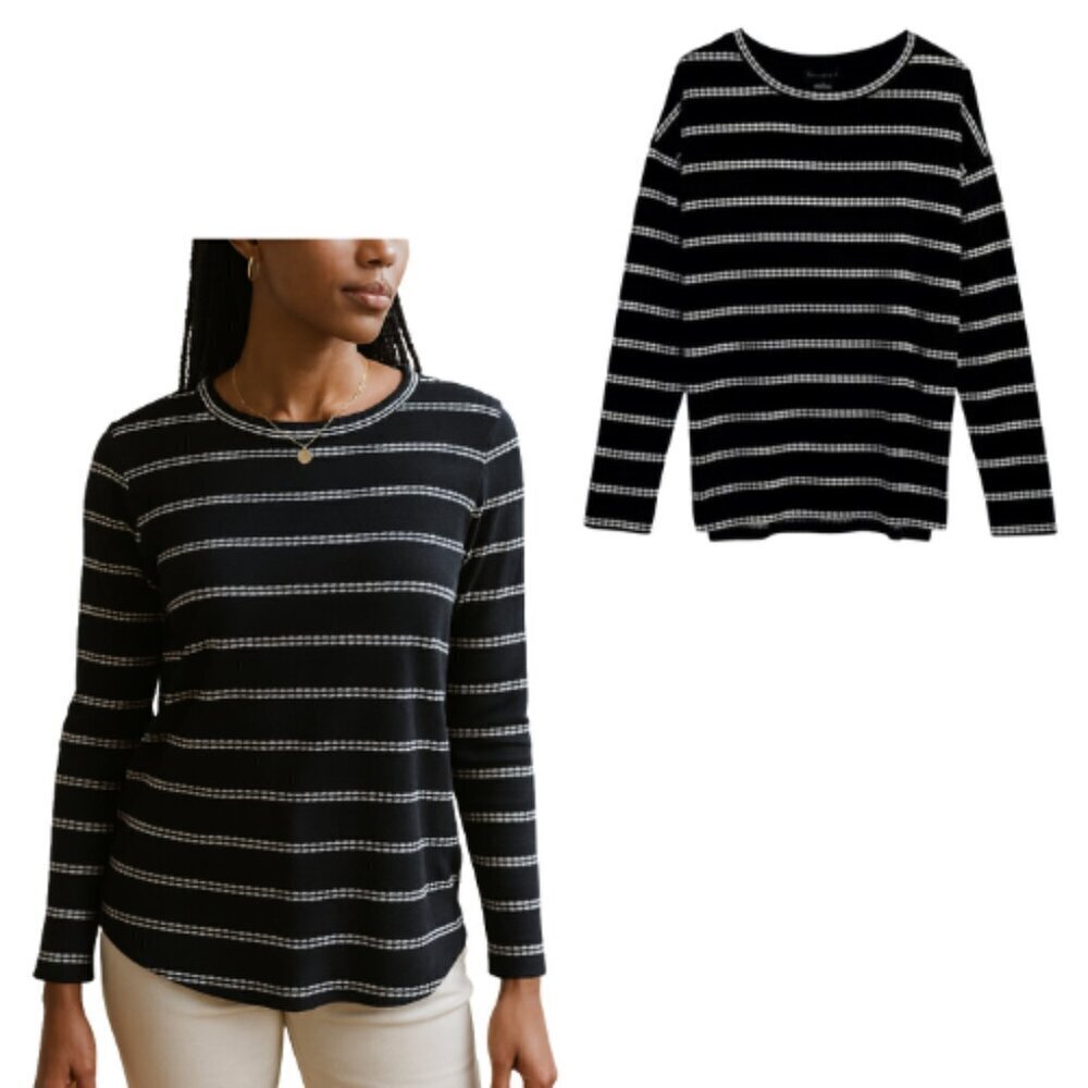 SANCTUARY Black and White Striped Waffle Knit Size S
